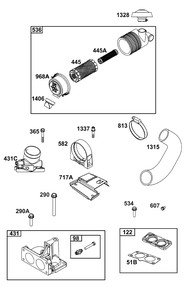 Air Cleaner Group Diagram and Parts List for 613477-4212-J1 400000 - 699999 Briggs and Stratton Engine